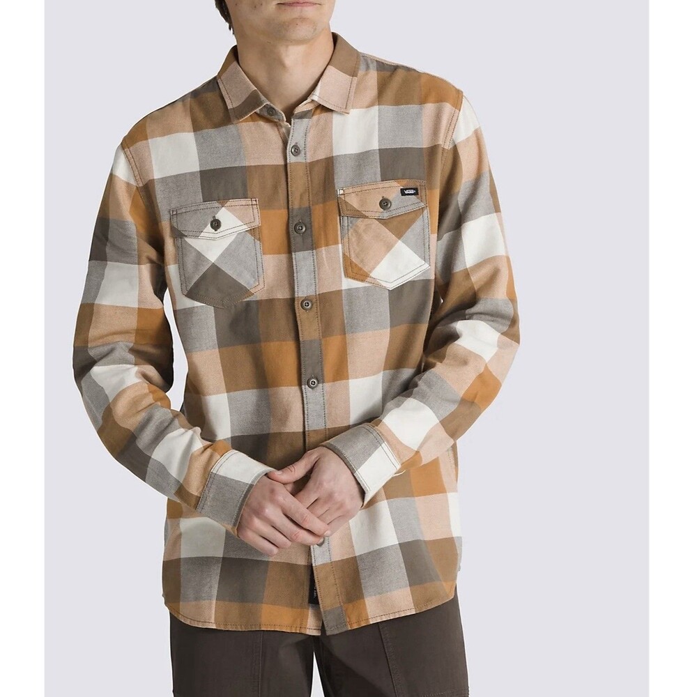 Vans Box Flannel Shirt Brown Check Button Front Size Medium AJ6193
